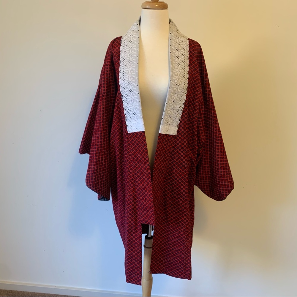 👘 Vintage Kimono with Eyelet Collar 👘 One Size